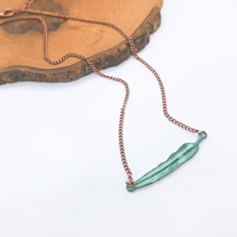 Asymmetrical Patina Feather Necklace